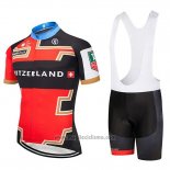 2019 Abbigliamento Ciclismo Svizzera Rosso Nero Manica Corta e Salopette (2)